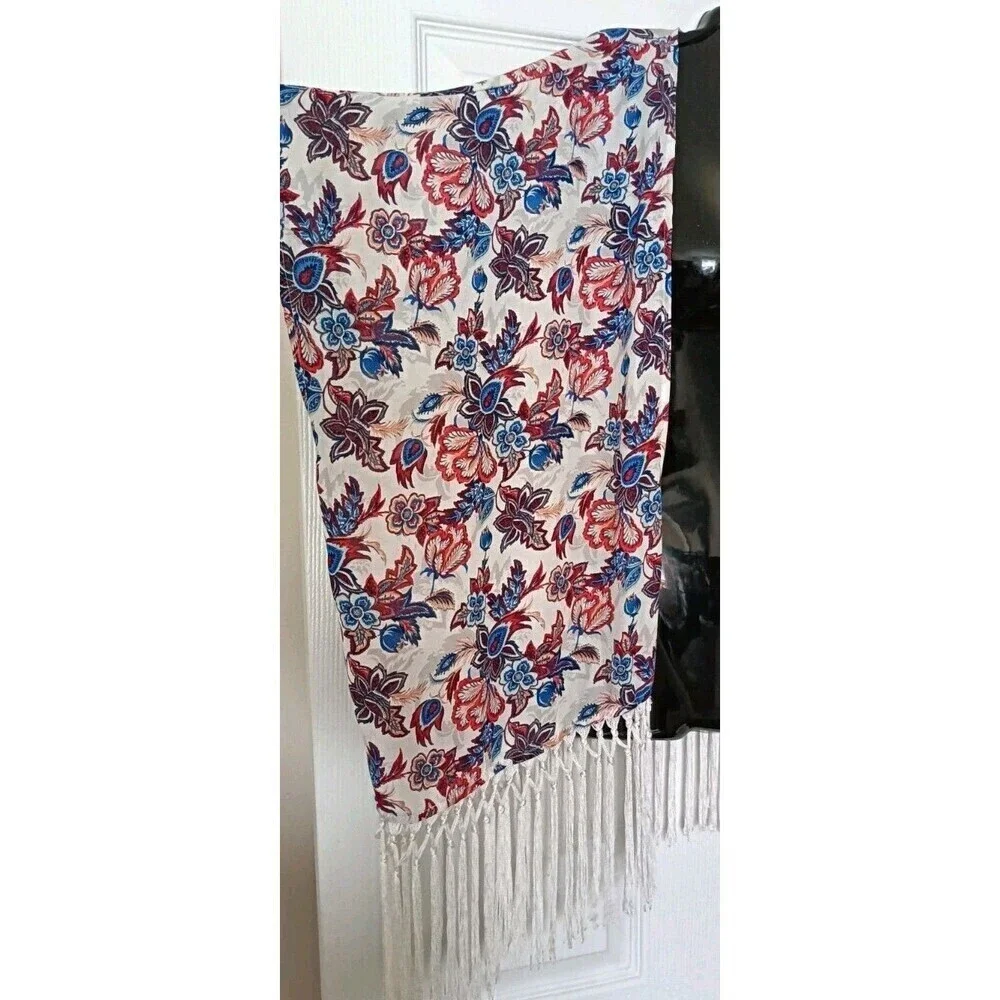 Forever 21 Fringe Kimono Cover Up Size Medium Boho Floral Festival Chiffon